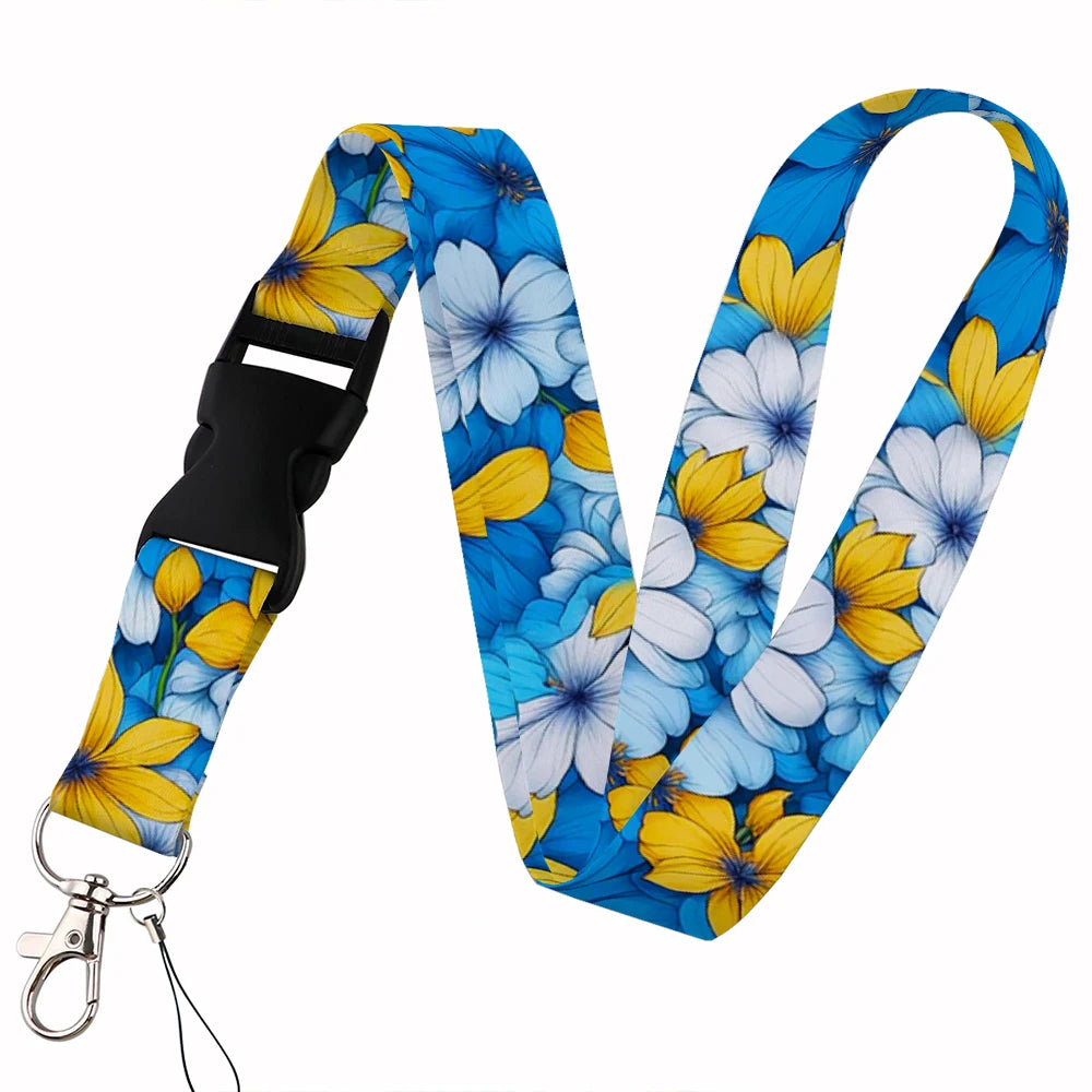 Tejesa Beautiful flower Lanyard Keys Chain Badge Holder ID Credit Card Pass Hang Rope Lariat Mobile Phone Charm Accessories Gifts