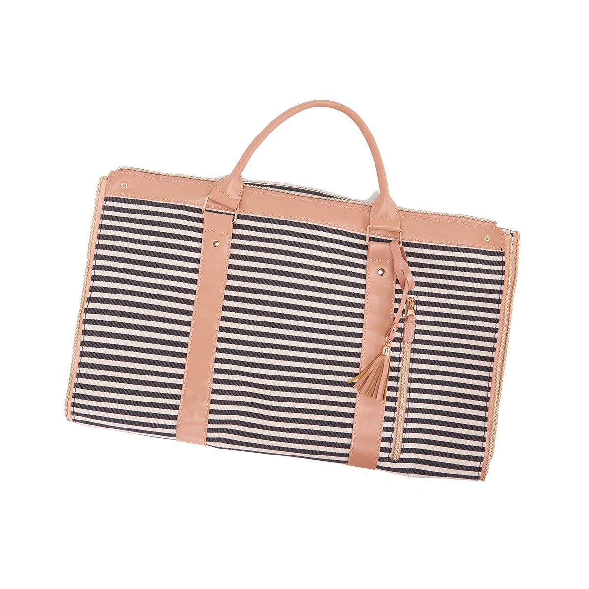 Fabric solid color striped foldable and expandable multifunctional travel bag
