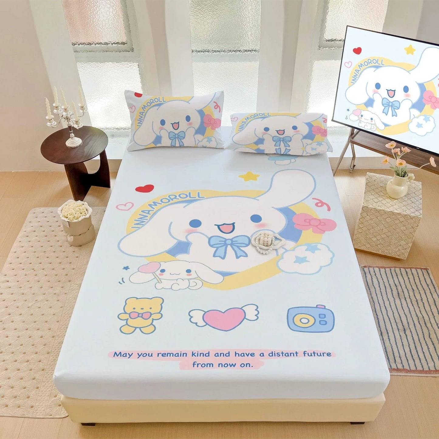 Hemasa  Bed Mattress Cover Cute Cartoon Painted Bed Linen Fitted Sheet For Kids Adult Single Double Size