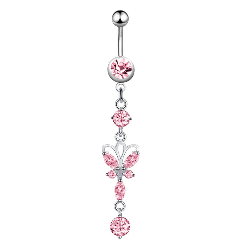 1pc Dragon Butterfly Flower Heart Belly Button Rings Blue Pink Crystals Zircon Dangled Navel Belly Piercing Nombril for Women