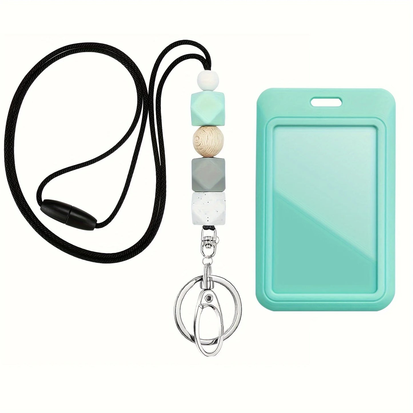 ID Card Holder Lanyard Coloful Silicone Bead Neck Strap with Badge Holder for Keys Keys Keychain Employee Card Badge Holder Gift