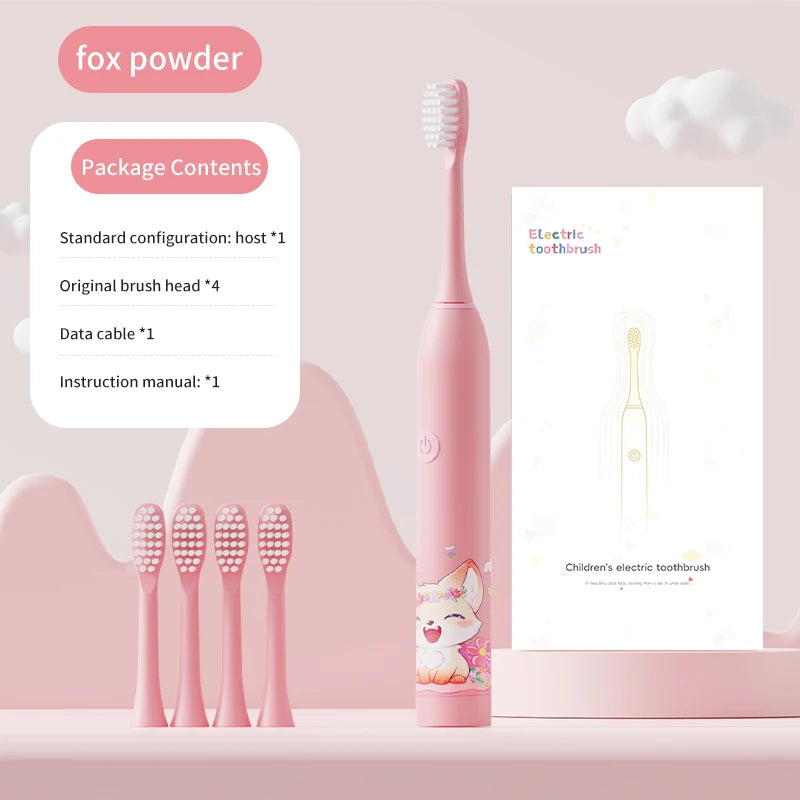 Kid's Electric Toothbrush With Replacement Heads Color Cartoon Soft Hair Cleaning Children Brush Rechargeable Sonic Toothbrush