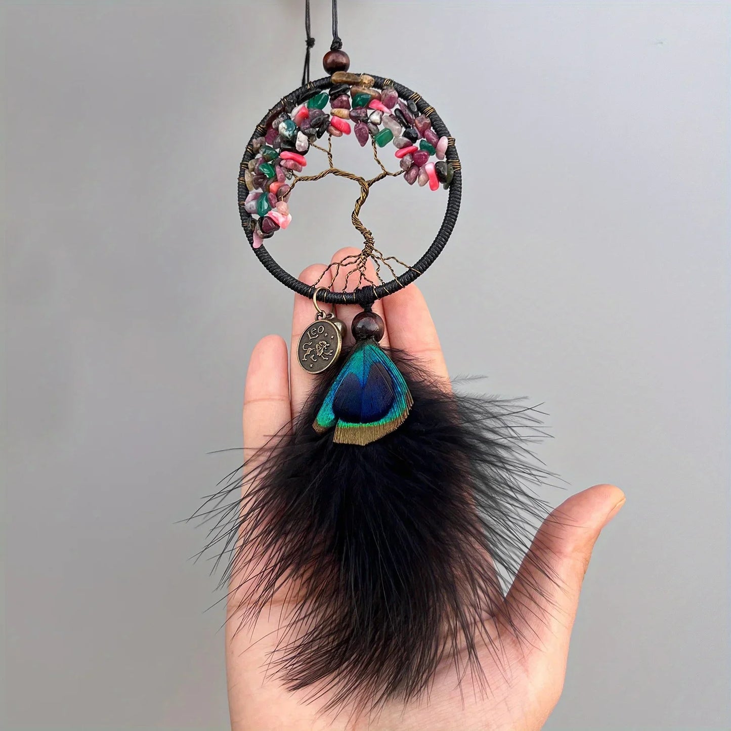 Hemasa 1 Pc Mini Tree of life Dream catchers for Car with Crystal, Gemstone Suncatcher