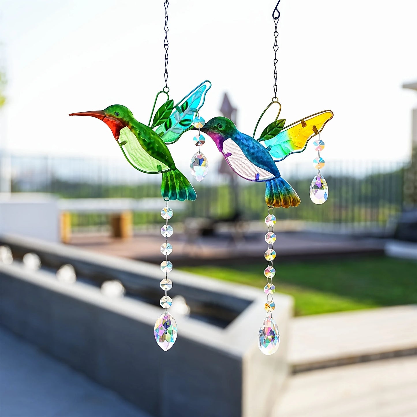 Tejesa 2 hummingbird sun catchers   /stained glass window hangings/rainbow maker crystal prism sun catchers for outdoor and indoor home