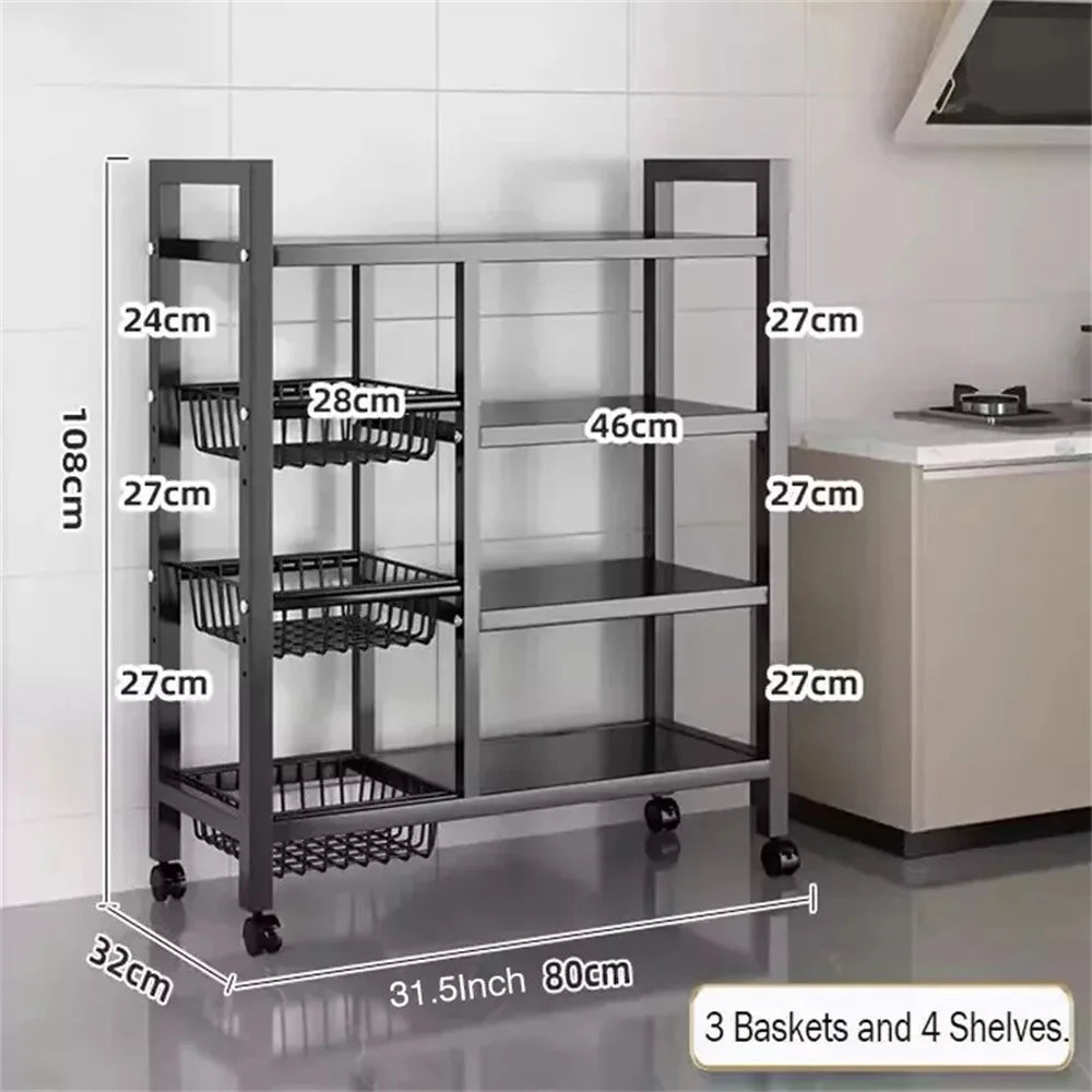 Multi Functional Kitchen Shelves with 4 Wire Baskets Storage Rack For Fruits And Vegetables Floor Standing Dining Sideboard