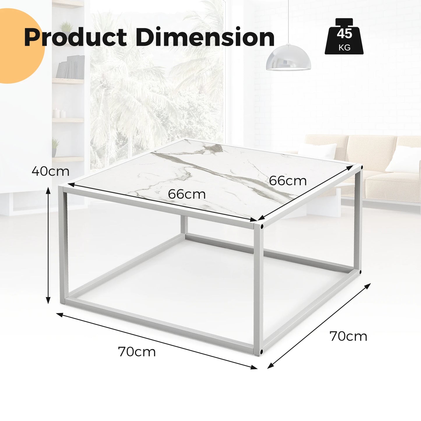 GOFLAME Modern Square Leisure Coffee Table Sofa Side End Table with Faux Marble Tabletop