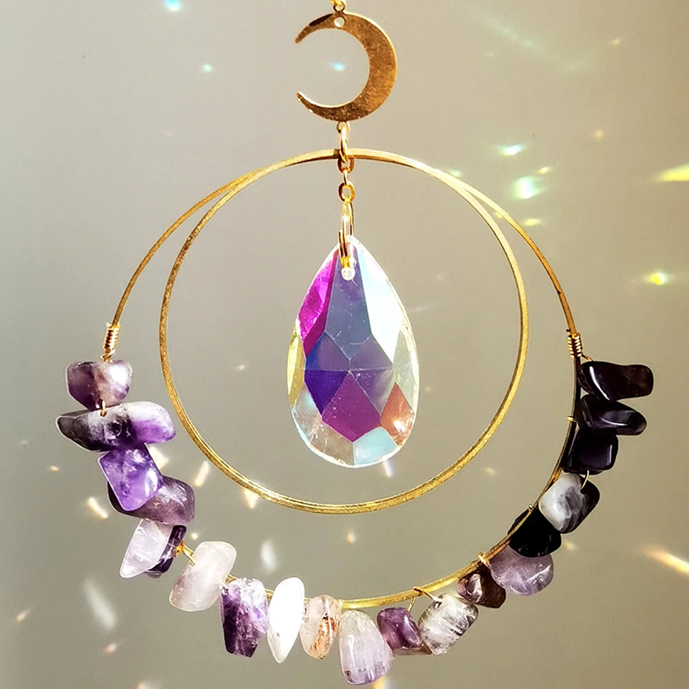 Hemasa Crystal Stone Suncatcher Rainbow Sun Catchers Wind Chime Hanging Prism Pendant Light Catcher Window Garden Home Decoration Gift