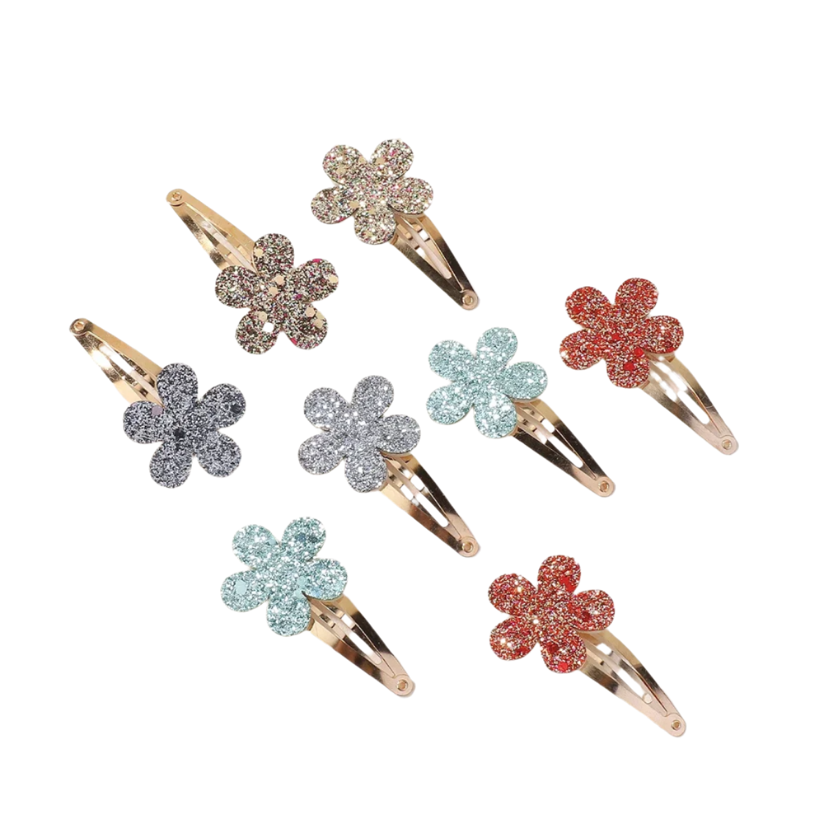 Hemasa 8Pcs Fashion Glitter Rainbow Flower Rabbit  Handmade Hairpins For Cute Girls Hair Clips Barrettes Headwear Hair Accessories