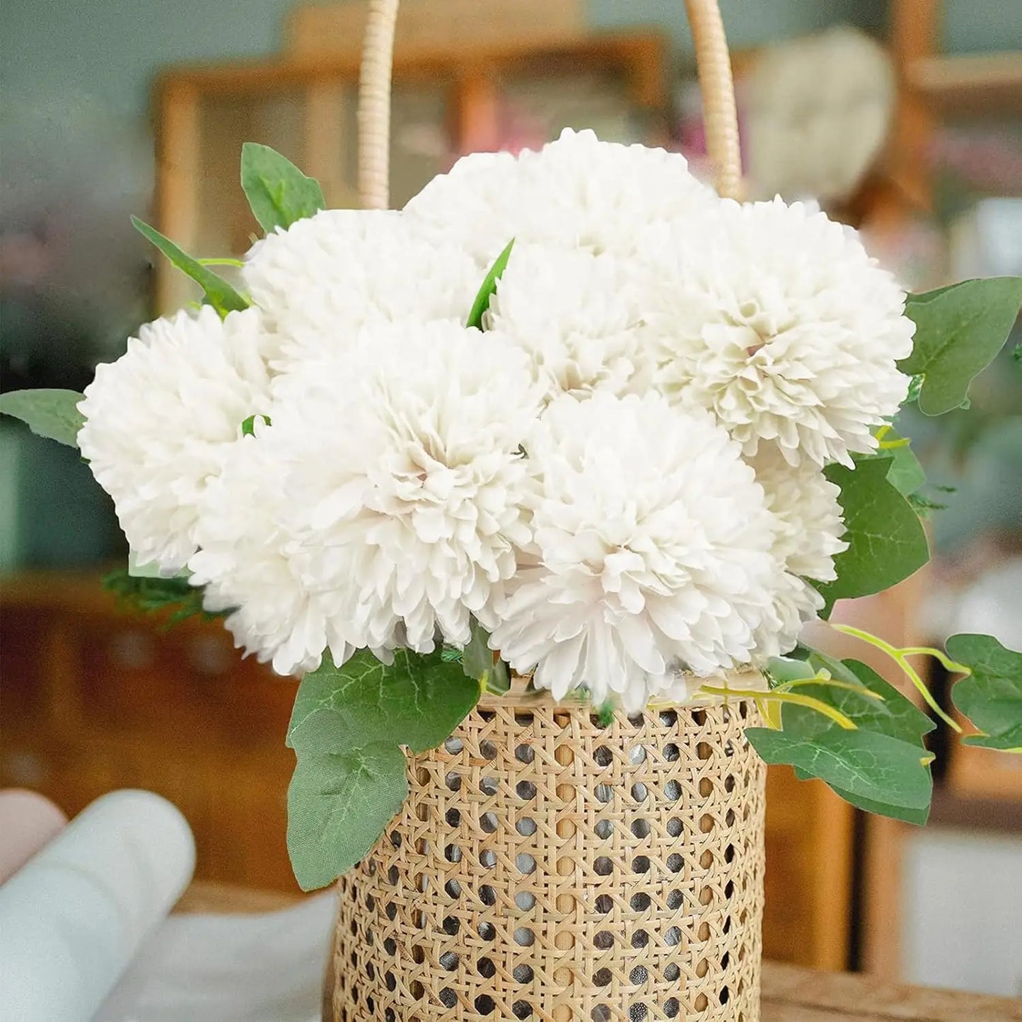 Tejesa 10 Pcs Artificial Flowers Faux Ball Chrysanthemum Bouquet Silk Wedding Bridal Bouquet For Home Garden Party Decoration