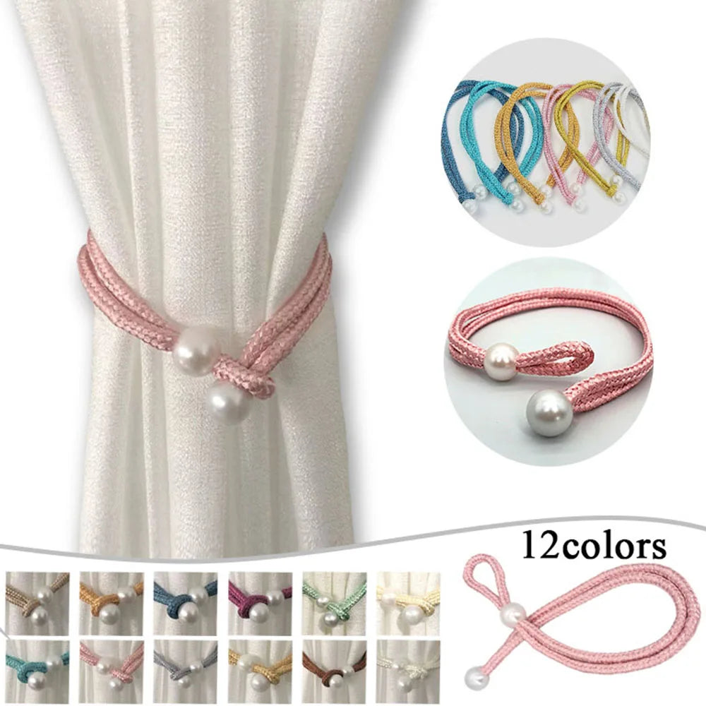 Curtain Tiebacks Decorative Small Pearl Curtain Ties Backs Adujustable Drapery Holdbacks for Home Office Patio Balcony Windows
