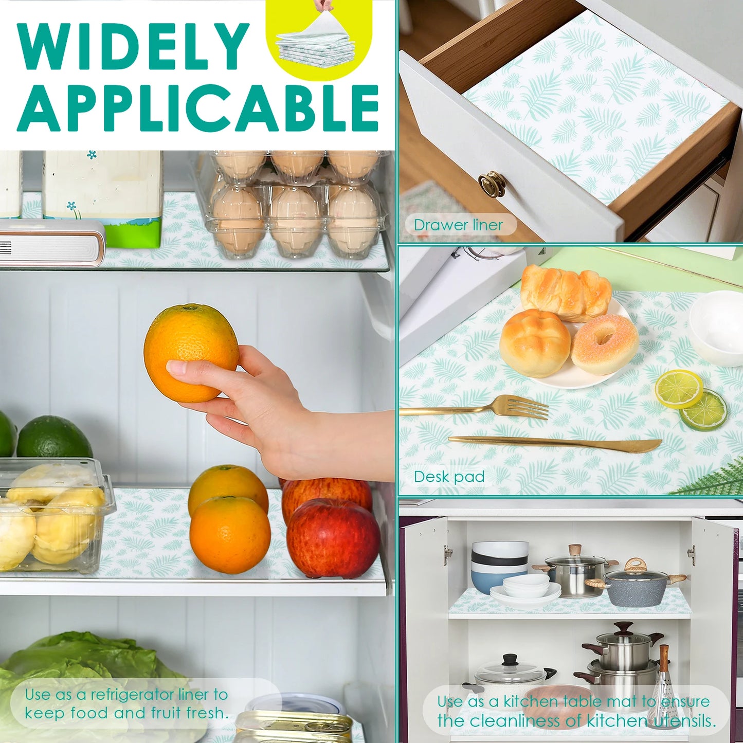Tejesa Green Colour 18Pcs Refrigerator Liner Waterproof and Oilproof Fridge Shelf Liner with Convex Back Design for Home Kitchen Cabinet Pantry