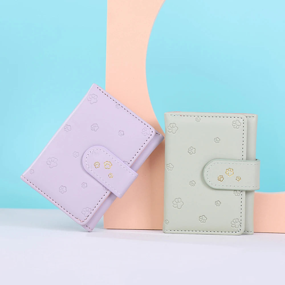 Cute Dog Paw Pattern Snaps Wallet Multi-card Slots ID Holder Card Holder Tri-fold Light Color Short Student Coin Purses Clutch