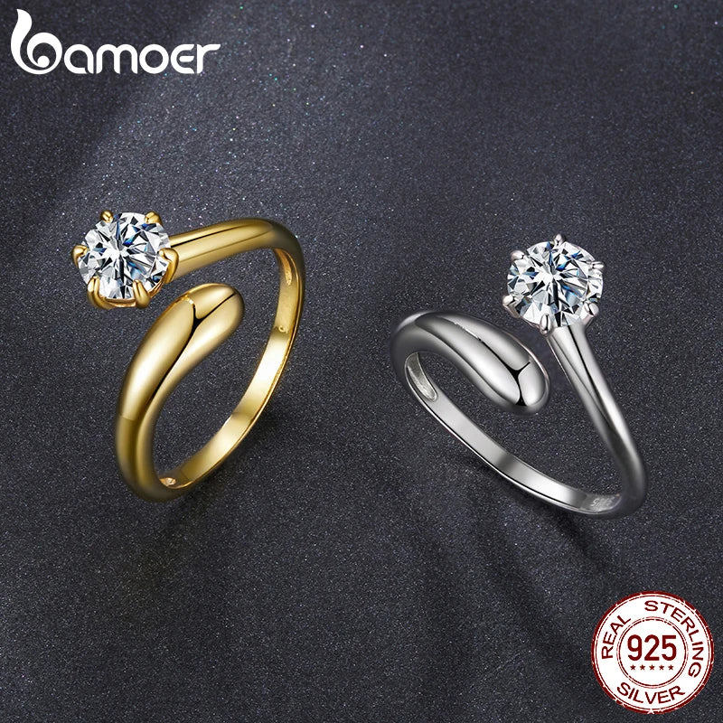 BAMOER 1CT Teardrop Moissanite Ring 925 Sterling Silver Statement Jewelry Round Cut Lab Diamond for Women Engagement Chunky Gift