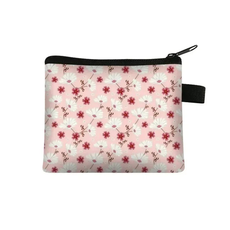 Tejesa Floral Print Small Cosmetic Bag Girl Women Sanitary Napkin Storage Organizer Bag Coin Card Money Eearphone Lipstick Holder Pouch