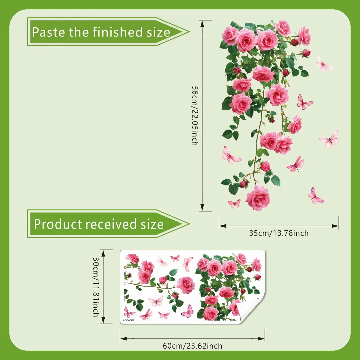 Tejesa Flower Vine Window Decal Pink Rose and Butterfly Design Bathroom Living Room Bedroom Wall Sticker Glass Door Wall Decorat