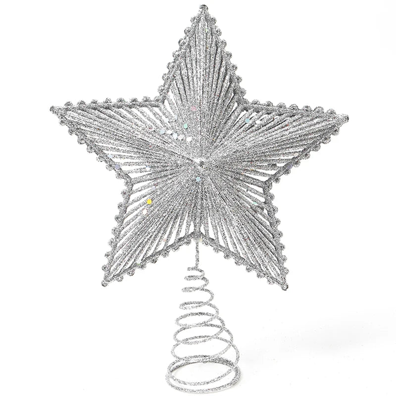 25cm Red Glitter Christmas Tree Topper Iron Star Christmas Decor For Home Xmas Tree Ornaments Navidad New Year 2025 Natal Noel