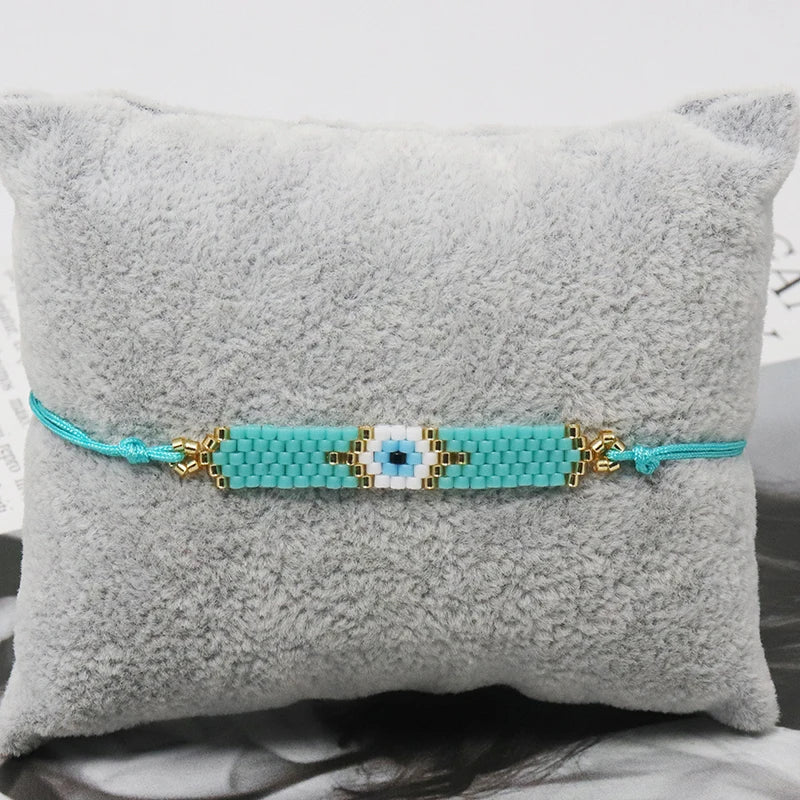 ZHONGVI Classic Delicate Miyuki Beads Bracelets for Women Multicolored Evil Eye Design Vacation Friendship Jewelry