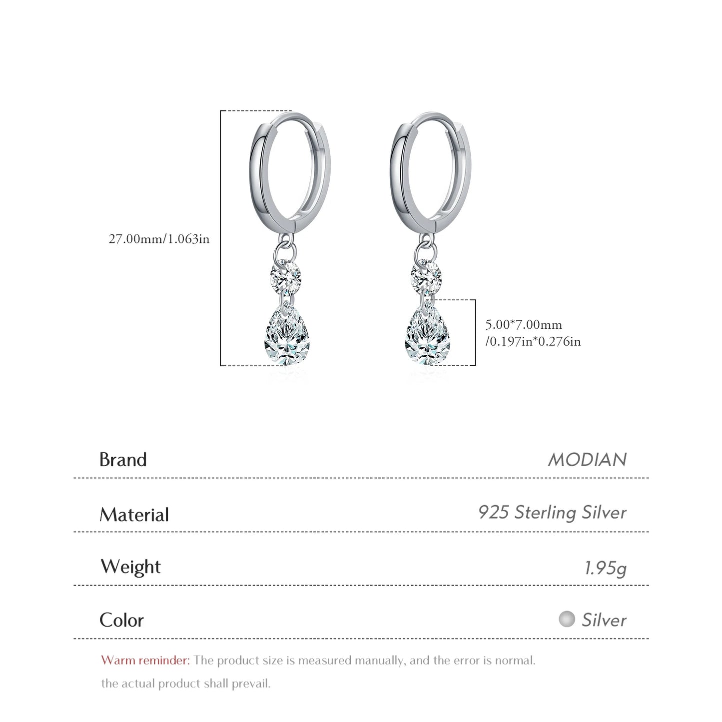 MODIAN 925 Sterling Silver Sparkling Swing Water Drop CZ Hoop Earrings Classic Wedding Earrings Buckle For Women Jewelry Gifts