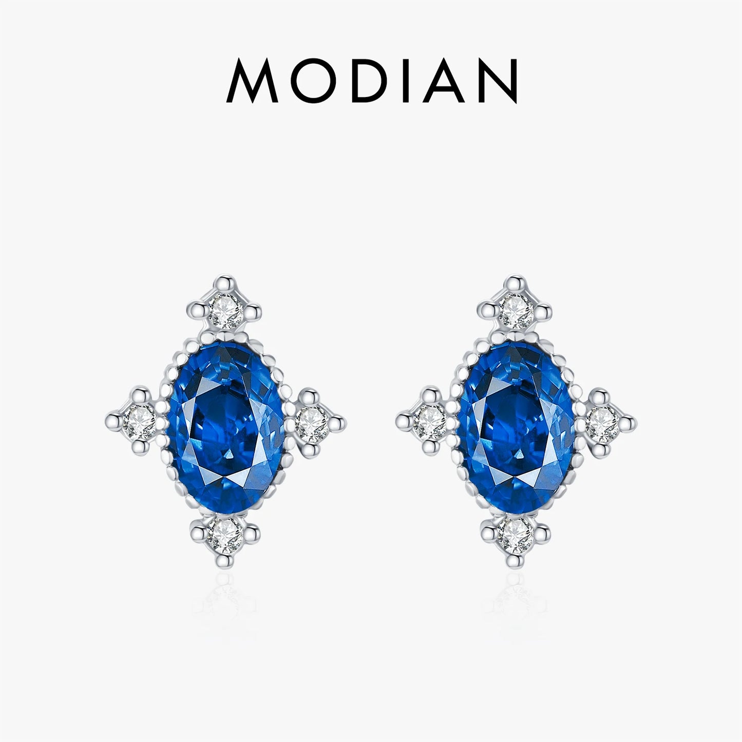 MODIAN 925 Sterling Silver Vintage Geometric Royal Crown Blue Zirconia Charming Stud Earrings For Women Party Fine Jewelry