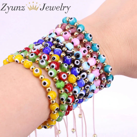 10PCS, Turkish Crystal Eye Bracelets For Women Lampwork Glass Beads Chains Lucky Jewelry Accessories Fashion Macrame Bracelets