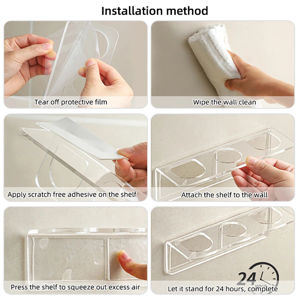Hemasa Acrylic Comb Holder Organizer Storage Shelf Clear Transparent Wall-Mounted Hair Brushes Rack Bathroom Accessories Home Shelves