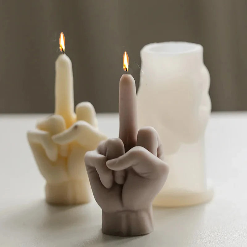 Hemasa 3D Middle Finger Silicone Candle Mold/ Aromatherapy Plaster Art Soap Resin Crafts Casting Molds Holiday Party Gifts
