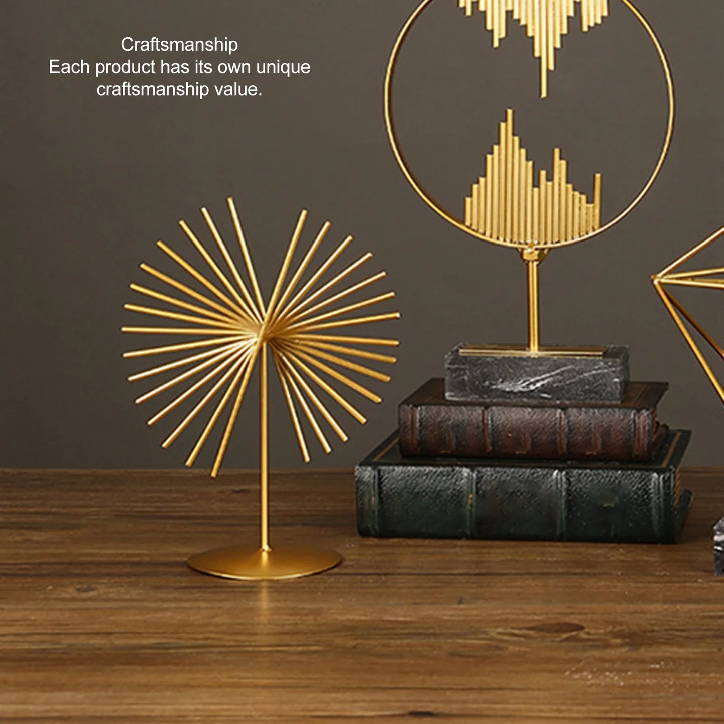 Hemasa Abstract Ornament Light Luxury Metal Geometric Lines Sculpture Decoration with Base for Home Livingroom Office