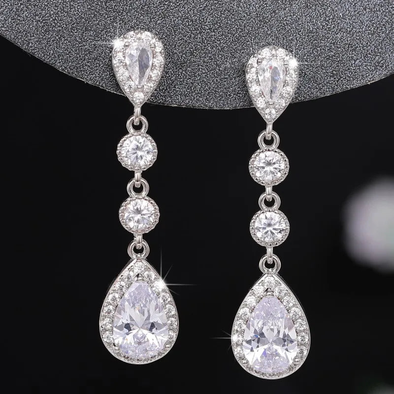 Huitan Silver Color Dangle Earrings with Dazzling Cubic Zirconia Elegant Crystal Accessories for Women Fashion Versatile Jewelry