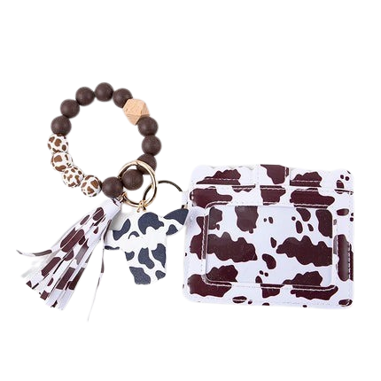 Hemasa  Silicone Beaded Bracelets Key Rings Leopard Print Card Holder Wallets Leather Tassel Keychains for Women Jewelry Gifts