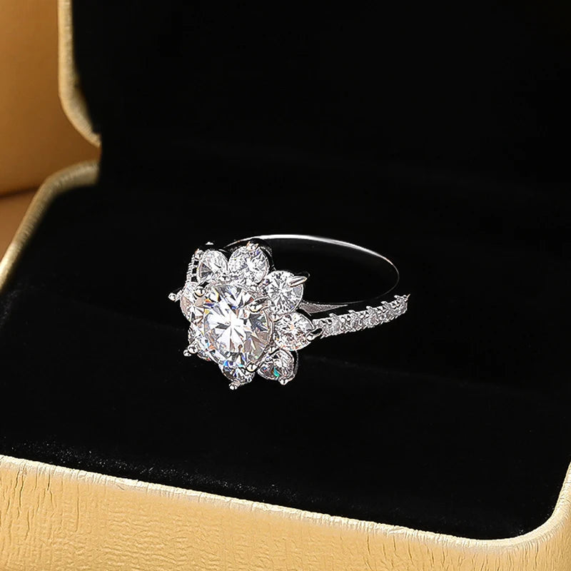 Hemasa  1/2CT Moissanite Ring S925 Silver Plated 18k Gold Women Sunflower Rings Gifts Wedding Engagement Fine Jewelry Certificate