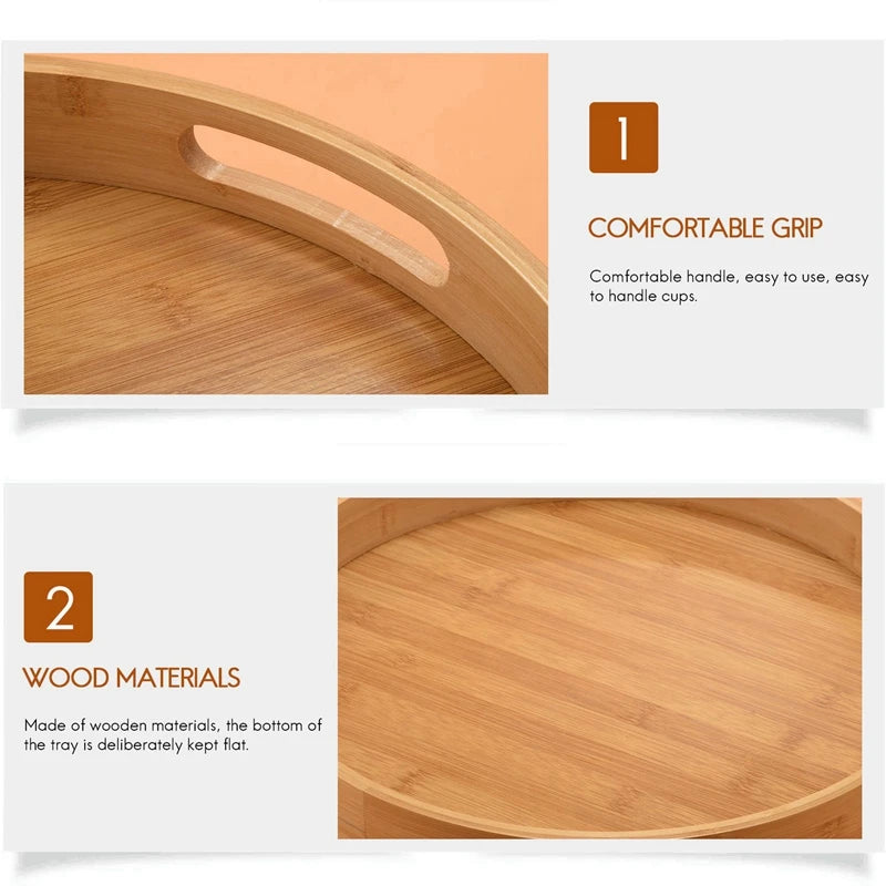 Promotion! Round Serving Bamboo Wooden Tray for Dinner Trays Tea Bar Breakfast Food Container Handle Storage Tray 3 mirror tray