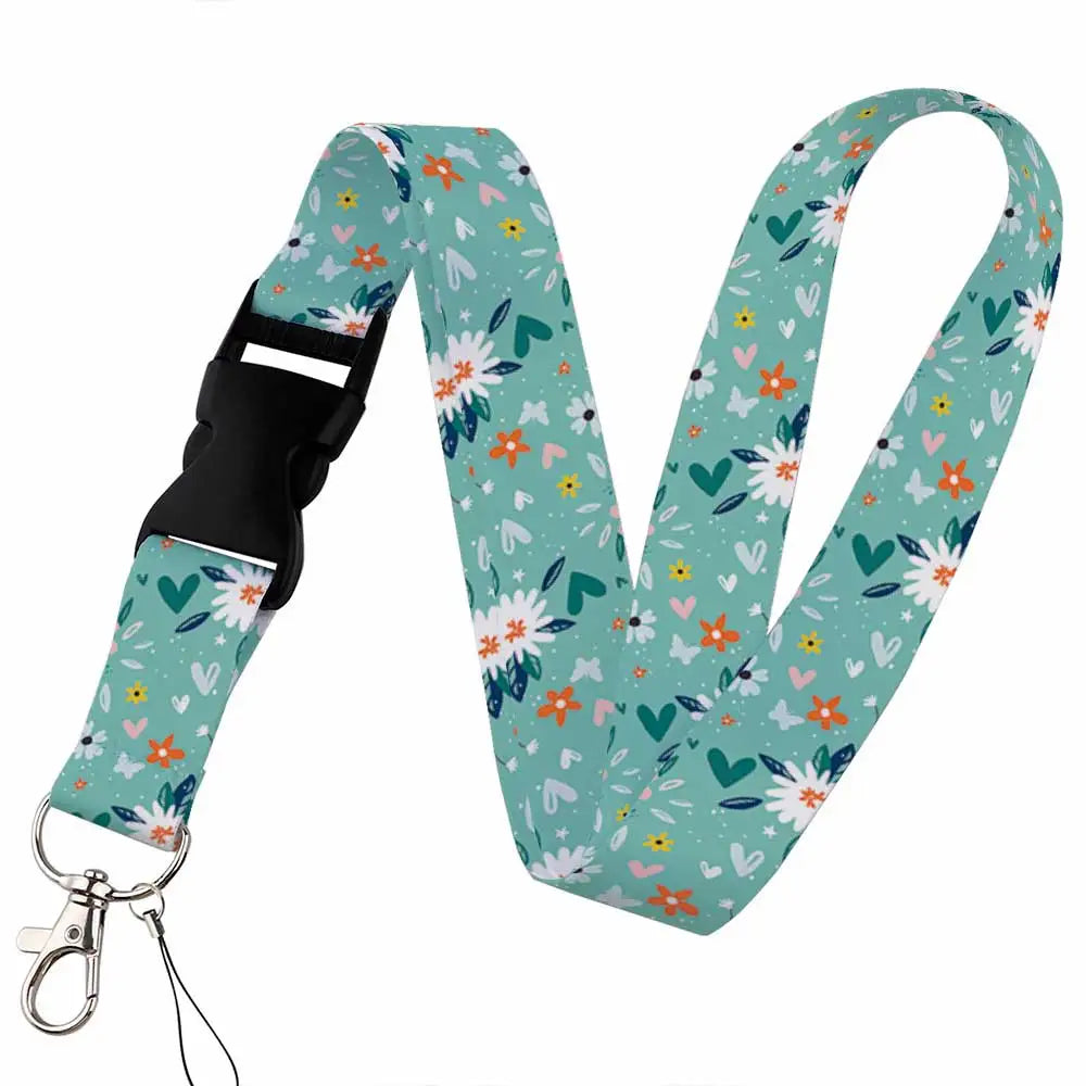 Tejesa Beautiful flower Lanyard Keys Chain Badge Holder ID Credit Card Pass Hang Rope Lariat Mobile Phone Charm Accessories Gifts