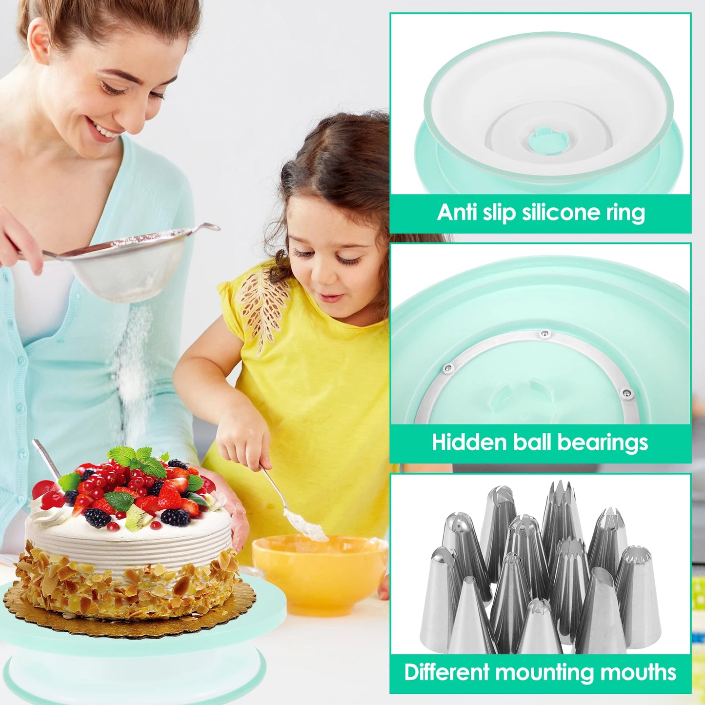 Tejesa 74/6 pc Cake Turntable and Piping Bag Cake Making Supplies Icing Piping Cream Pastry Bag with Nozzle Kitchen Acce Cake Bake Tool