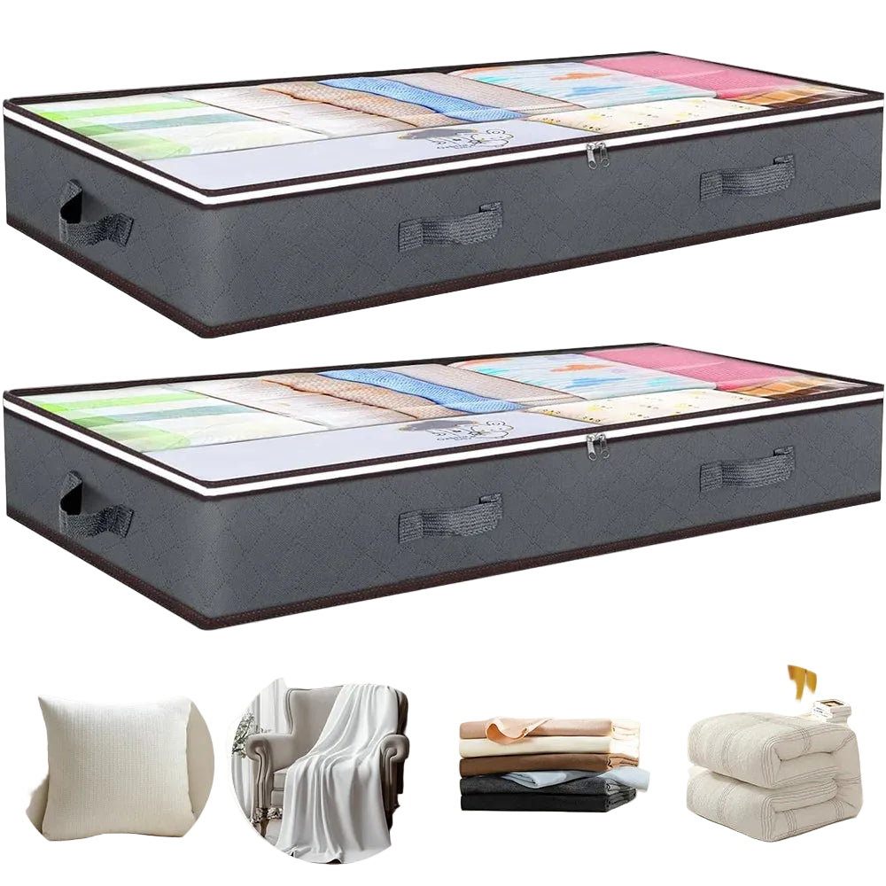 Tejesa 2pcs Underbed Quilt Storage Bag Organizer Wardrobe Clothes Dust Moisture-proof Finishing Bag Foldable Storage Box 90L
