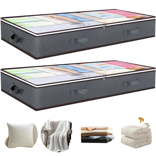 Tejesa 2pcs Underbed Quilt Storage Bag Organizer Wardrobe Clothes Dust Moisture-proof Finishing Bag Foldable Storage Box 90L