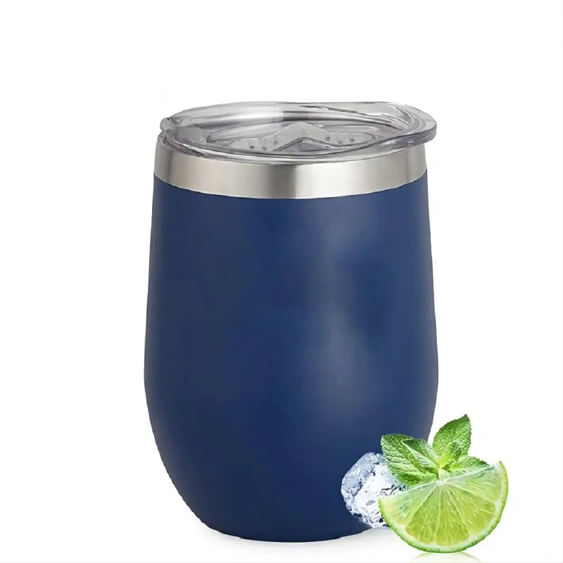 KUUJOJO 12 oz Wine Glass with Lid Stemless Wine Glass Double Walled Vacuum Travel Mug Stainless Steel Coffee Mug