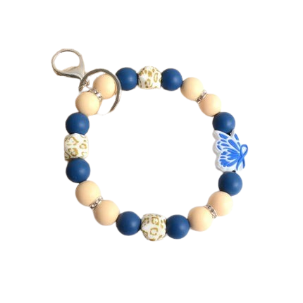 Hemasa Personalized Bangle Silicone Bead  Stretch Wristlet bracelet/ Keychain with  Keyring Gift for Teacher Mom Nurse Gift