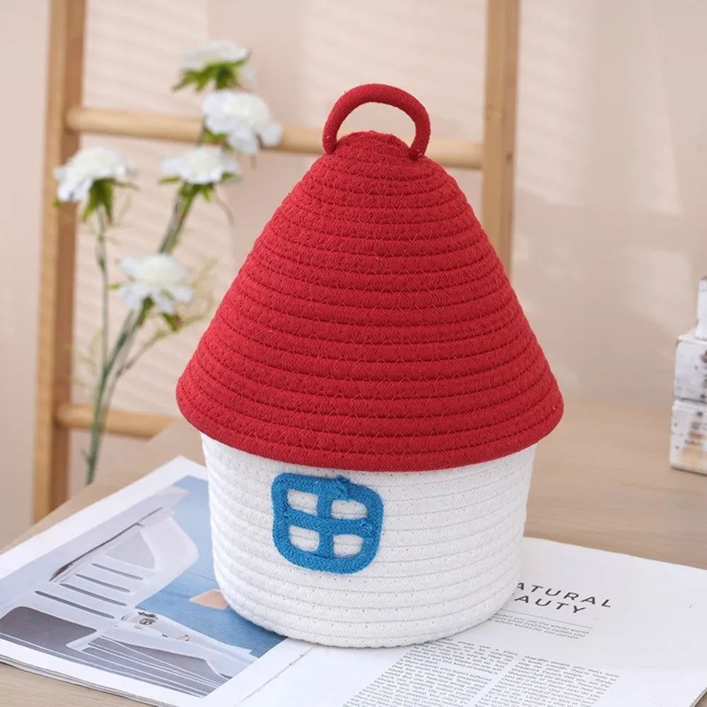 Tejesa Gift Cotton Rope Woven Storage Basket House Shape Ins Style Desk Organizer Handwoven Sundries Container Box Bedroom Decor