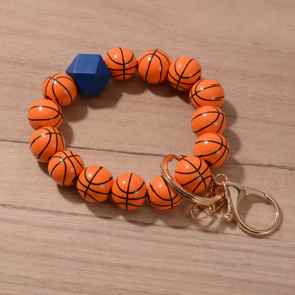 2024 New Fashion Ball Charm Bracelet Keychains for Women Girls Sports Bracelet Key Chain Wood Baseball Beads Wrist Keychain Gift
