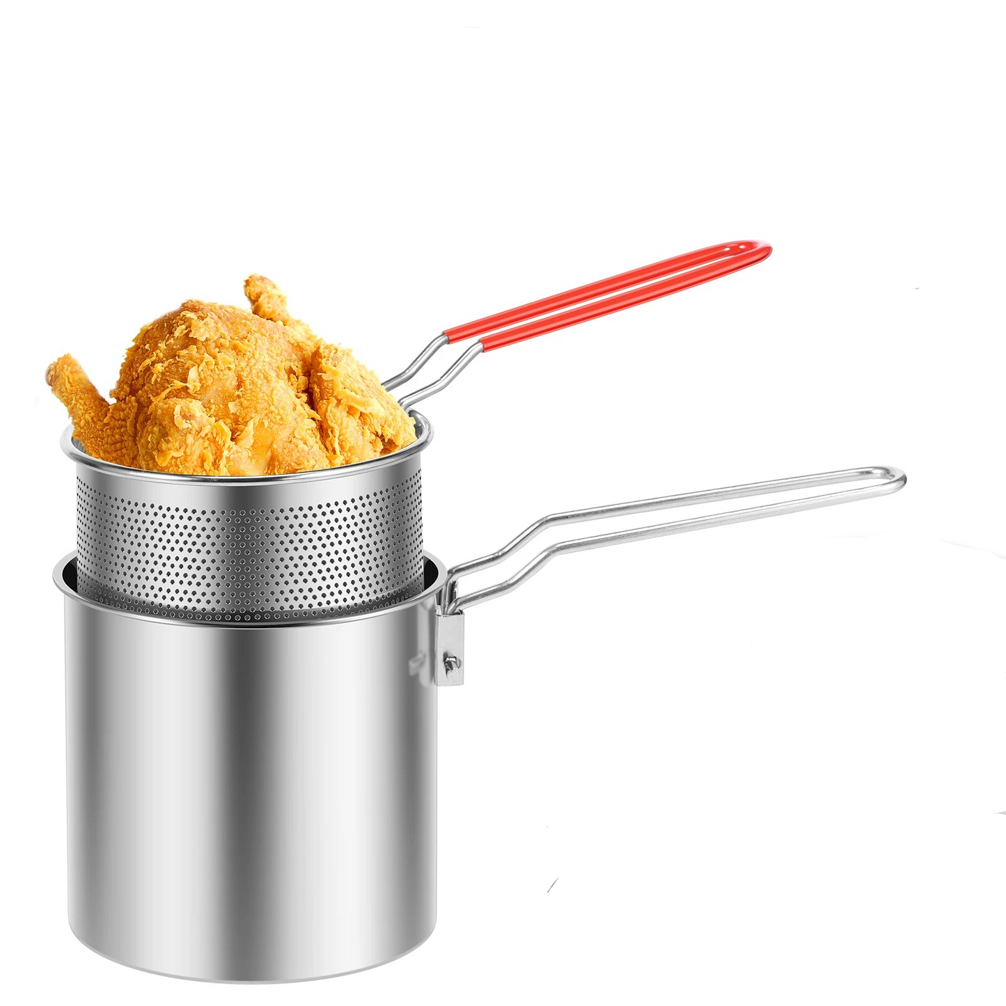 Tejesa Deep Fryer Pot with Strainer Basket Stainless Steel Oil Fry Pot Oil Filter Container for French Fries Chicken Wings Fish Shrimp