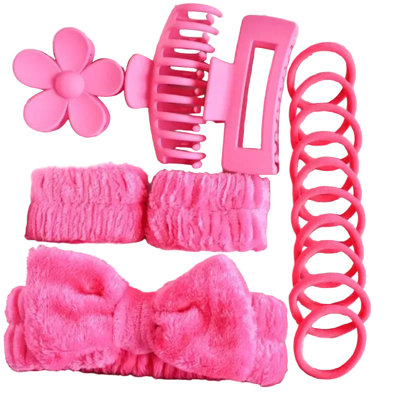 Tejesa 16pcs set with soft headband, bow, face wash and washing strap, large matte matte matte, grip clip, elastic headband