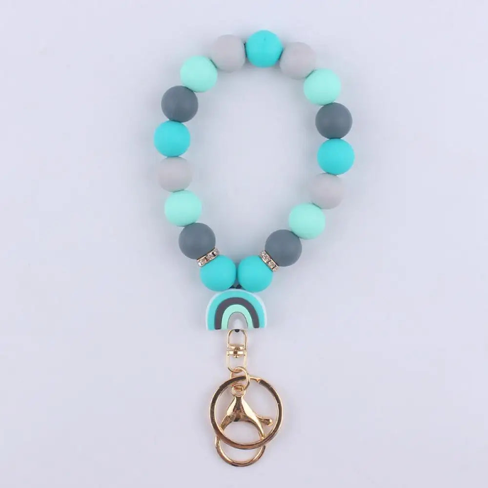 Hemasa  Silicone Rainbow Beads Keychain  for  Women /Girl Lobster Buckle Bracelet Keyring Jewelry For Car Bag Key Chain