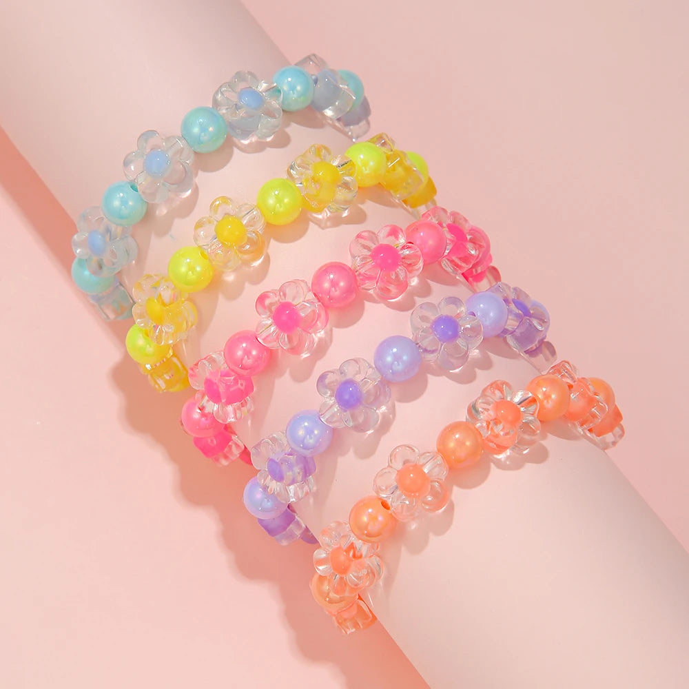 5Pcs/Set Colorful Beads Flower Bracelet Friendship Girls Bangle Jewelry Gifts