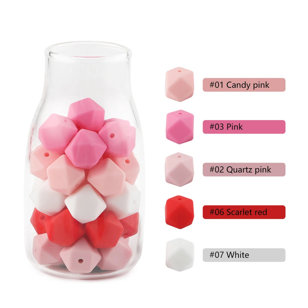 Sunrony 20pcs Hexagon Silicone Beads 14mm/17mm Silicone Beads For Jewelry Making Bulk DIY Pacifier Chain Jewelry Accessories