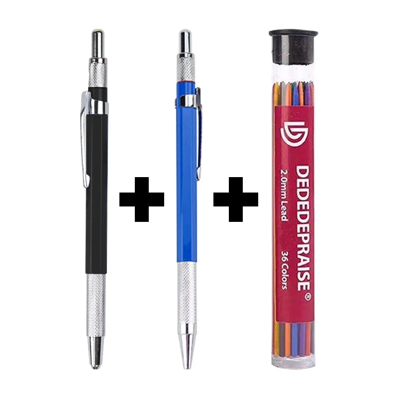 DEDEDEPRAISE Sketch 2.0MM Press Mechanical Pencil & 36colors Leads Drawing Colored Pencils Automatic Pencils Replacement Leads