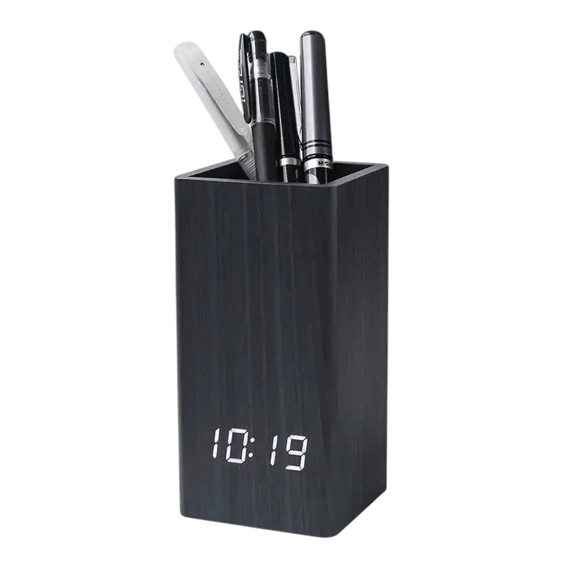 Tejesa Pencil Organizer Pen Holder Alarm Creative Simple Desktop Wooden Clock  Led Time Temperature Date Display Clock Home Decor