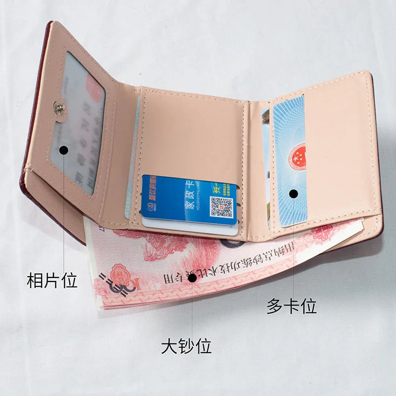 Wallet Women PU Leather Female Short Vintage Tri-fold Student Wallet Simple Multi-card Crocodile Pattern Coin Money Bag Purse