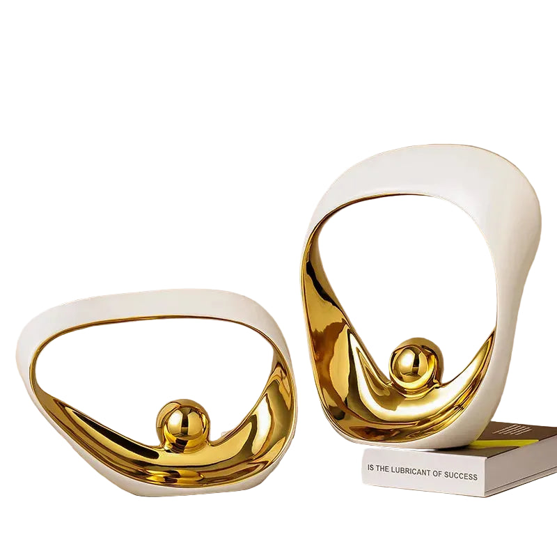 Tejesa Abstract Ornaments Decorative Figurines Golden Geometric Office ornaments Sculpture Ceramic Crafts Statues Home Decoration
