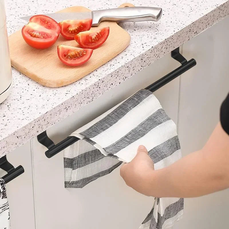 Hemasa Towel Rod Steel Metal Wire Over Cabinet Towel Rack Storage Organizer Bathroom Door Hanging Towel Rack Punch-free Rag Hanger