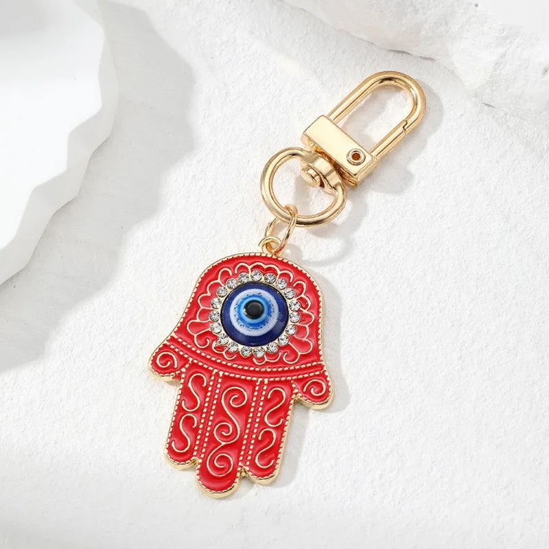 Retro Ethnic Style Personality Totem Hand Keychain  Zircon Hand Blue Eye Bag Car Airpods Case Key Accessories